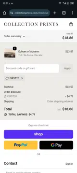 Collection Prints coupon verification screenshot