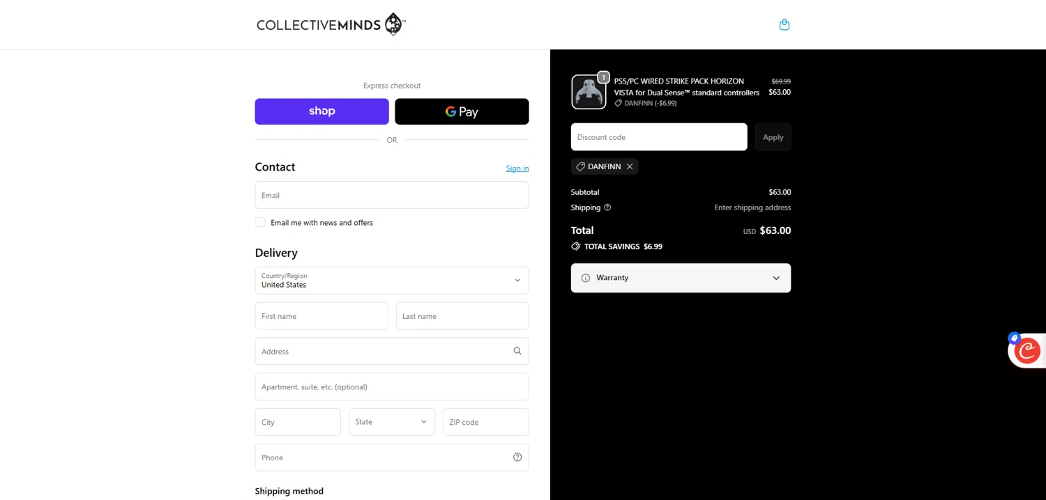 Collective Minds Store discount code screenshot showing code DANFINN applied at Collective Minds Store checkout page. Uploaded by SimplyCodes community member Dorothy on Dec 21, 2025