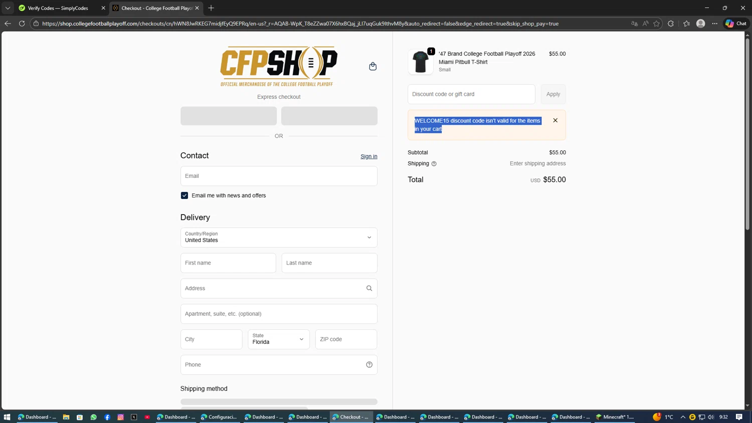 College Football Playoff Shop checkout page showing College Football Playoff Shop promo code box | Screenshot taken by SimplyCodes community member on Feb 2, 2026