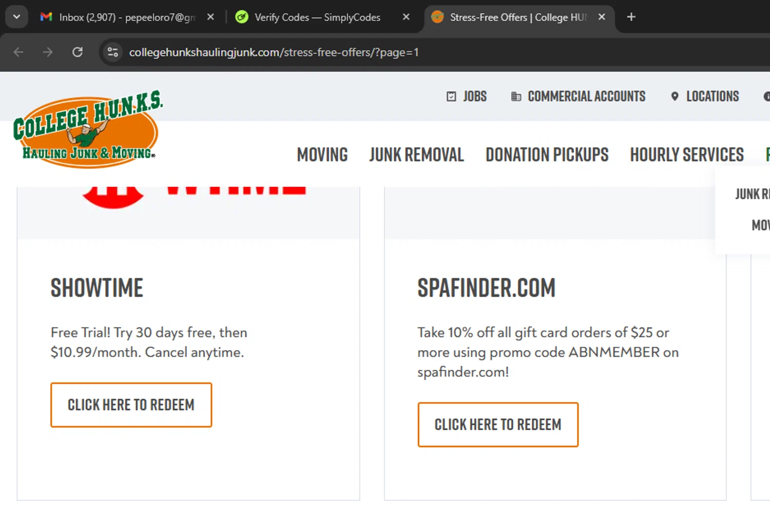 College HUNKS promo code screenshot showing code ABNMEMBER applied at College HUNKS checkout page. Uploaded by SimplyCodes community member Eminem on Jul 12, 2025