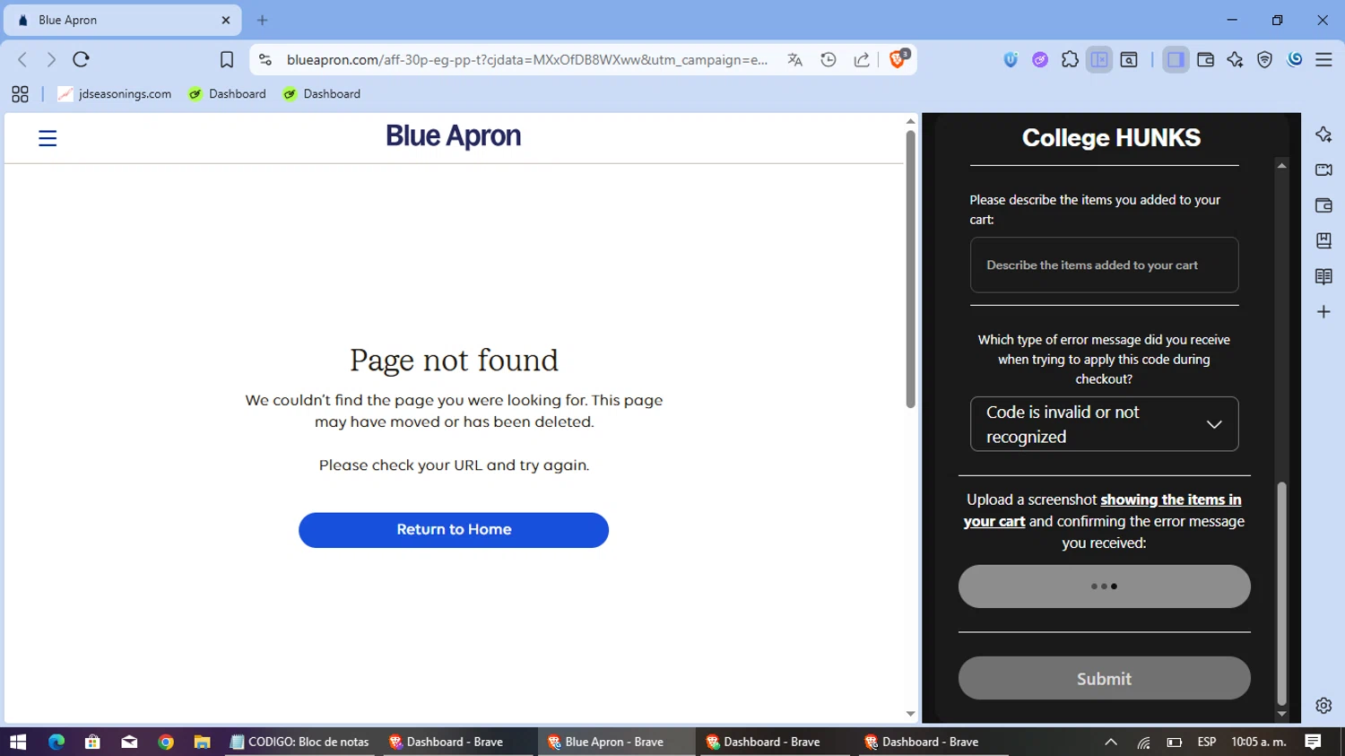 College HUNKS promo code screenshot showing code GARAGE5 applied at College HUNKS checkout page. Uploaded by SimplyCodes community member BrilliantCollector151 on Dec 29, 2025