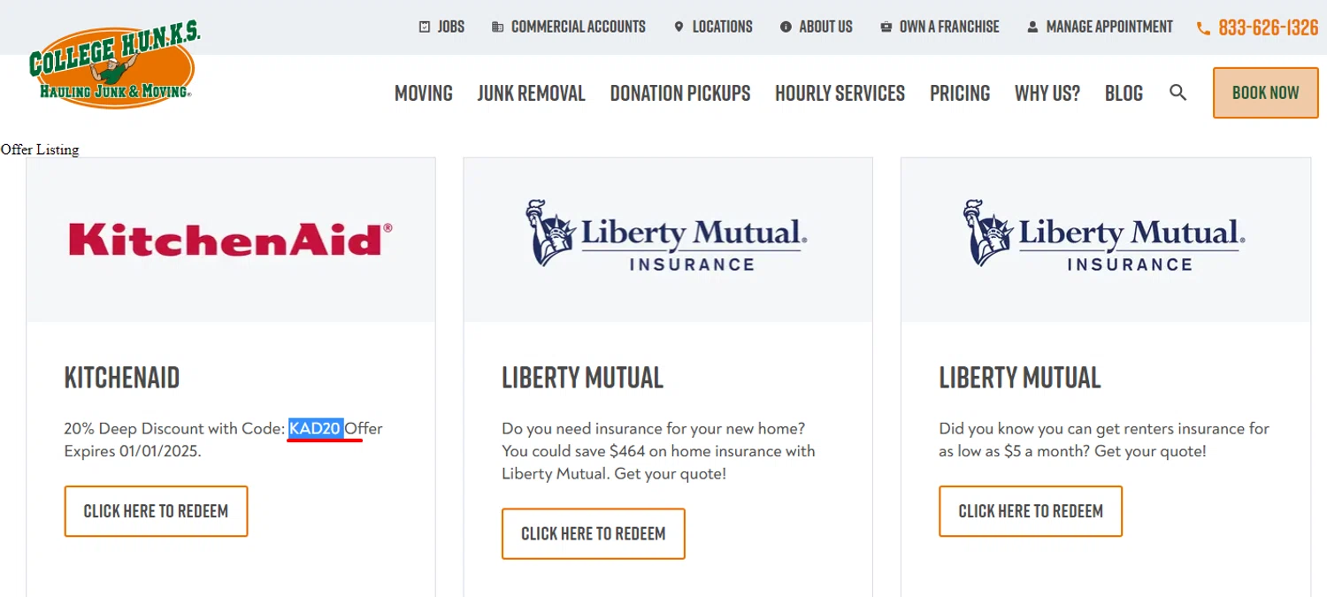 College HUNKS promo code screenshot showing code KAD20 applied at College HUNKS checkout page. Uploaded by SimplyCodes community member RonaldAcunaJr on Dec 1, 2025