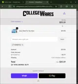 CollegeWares coupon verification screenshot