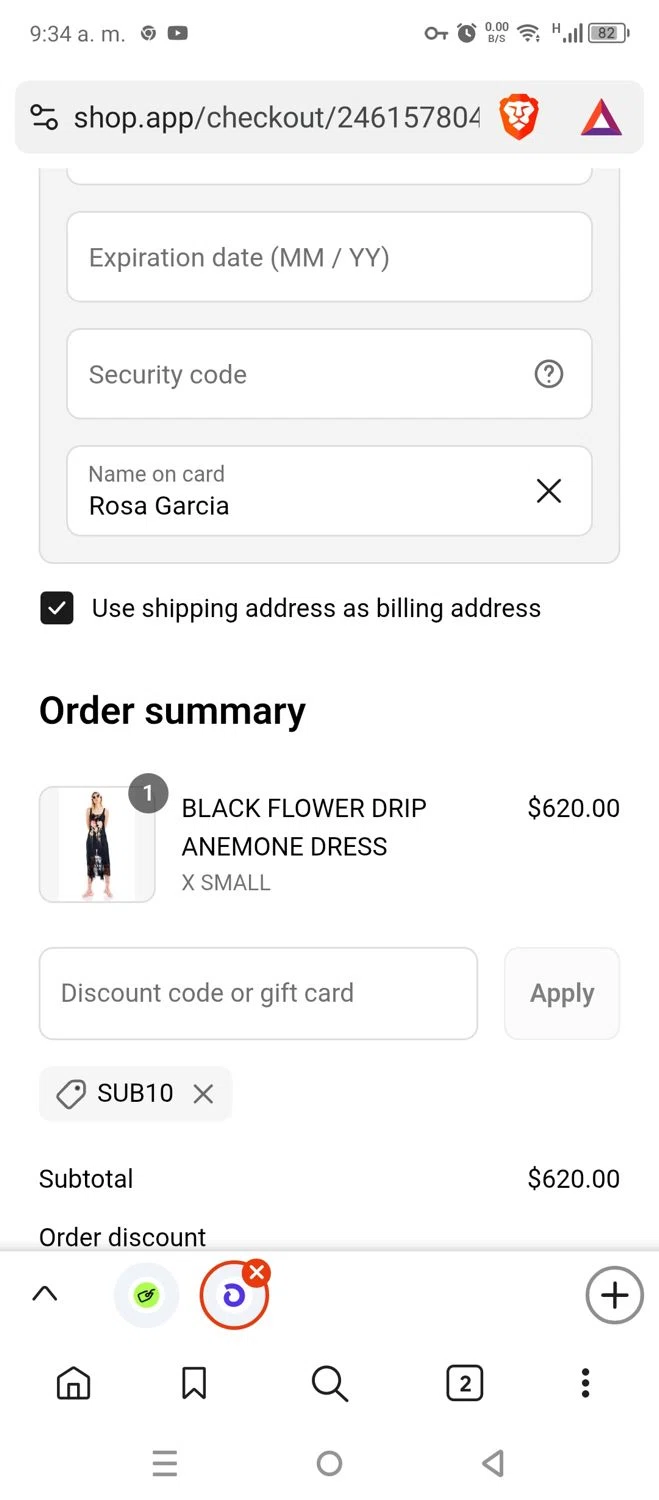 Collina Strada discount code screenshot showing code SUB10 applied at Collina Strada checkout page. Uploaded by SimplyCodes community member DiscountCollector1489 on May 21, 2025