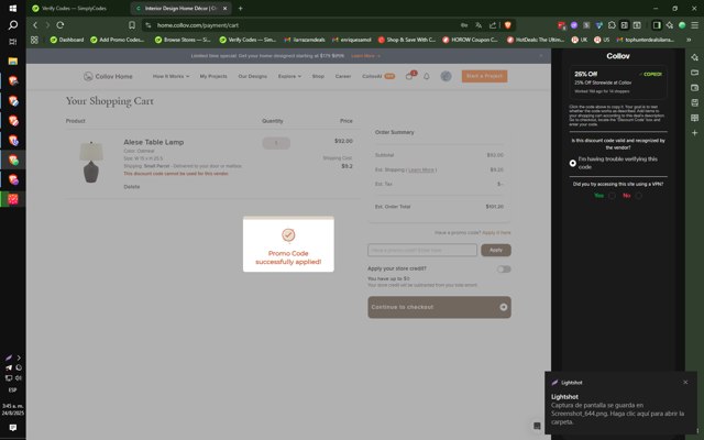 Collov checkout page showing Collov promo code box | Screenshot taken by SimplyCodes community member on Aug 24, 2025