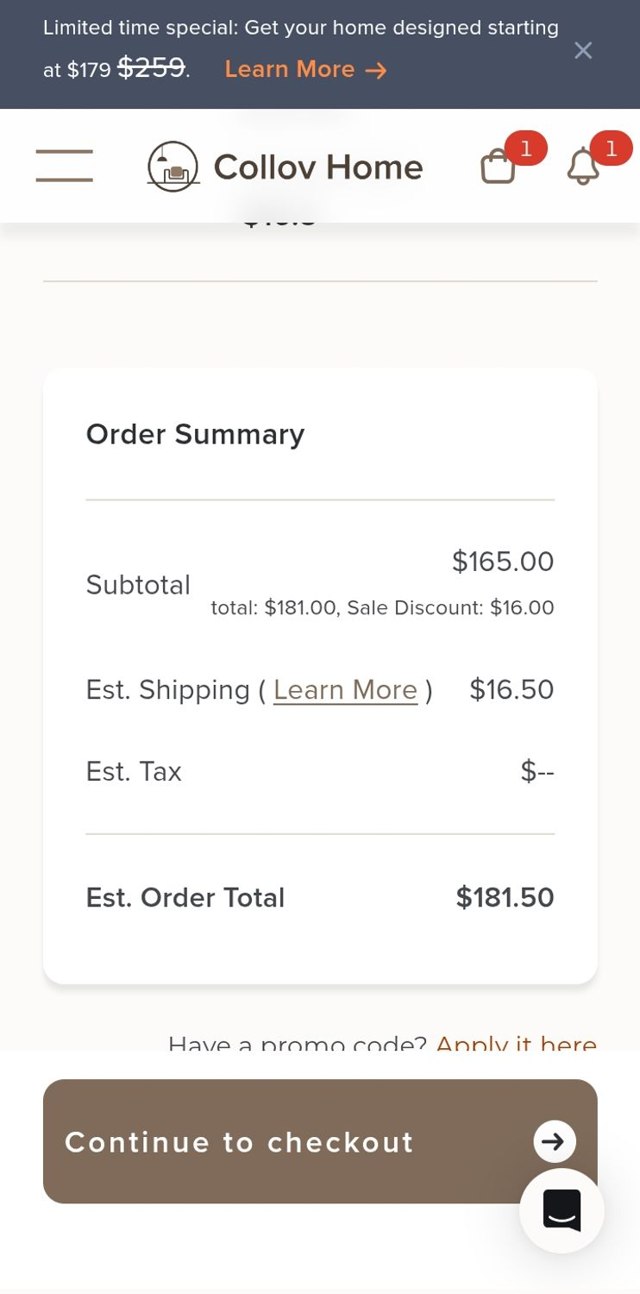 Collov checkout page showing Collov promo code box | Screenshot taken by SimplyCodes community member on Sep 6, 2025