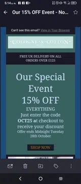Cologne & Cotton coupon verification screenshot