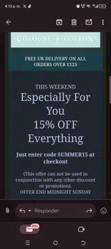 Cologne & Cotton coupon verification screenshot