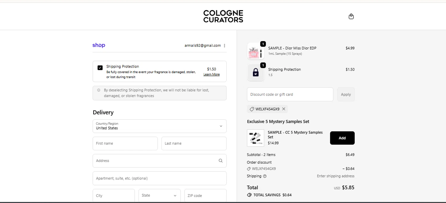 colognecurators discount code screenshot showing code WELXF454GX9 applied at colognecurators checkout page. Uploaded by SimplyCodes community member armalissolorzano1 on Jan 28, 2026