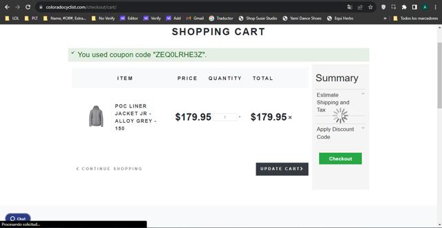 Colorado Cyclist checkout page showing Colorado Cyclist discount code box | Screenshot taken by SimplyCodes community member on Oct 2, 2023