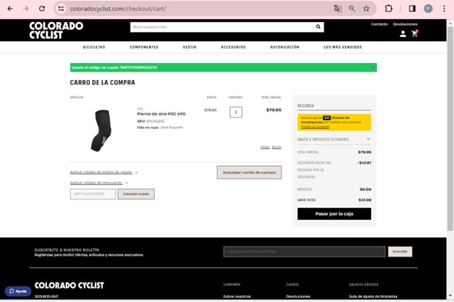 Colorado Cyclist checkout page showing Colorado Cyclist discount code box | Screenshot taken by SimplyCodes community member on Mar 25, 2024
