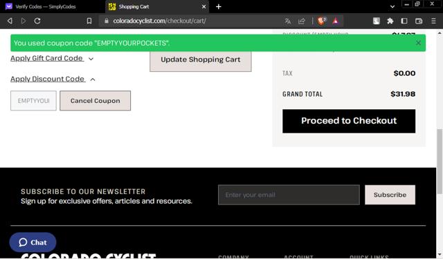 Colorado Cyclist checkout page showing Colorado Cyclist discount code box | Screenshot taken by SimplyCodes community member on Mar 25, 2024