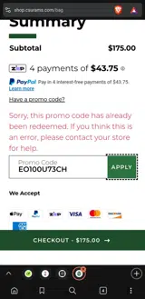 EO100U73CH coupon verification screenshot