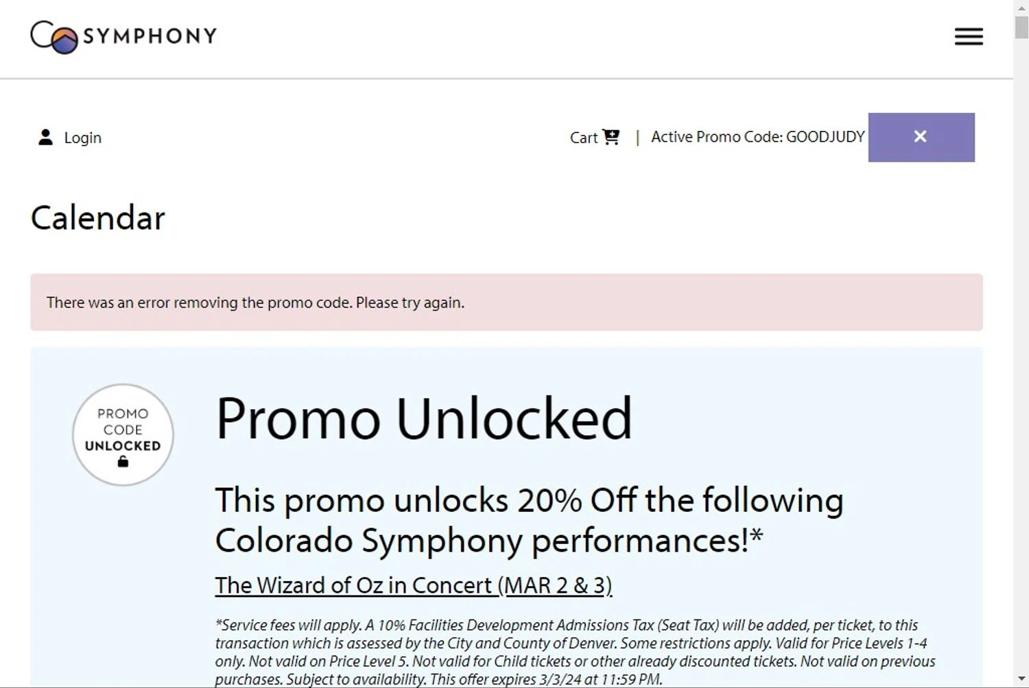 where to use Colorado Symphony promo code box