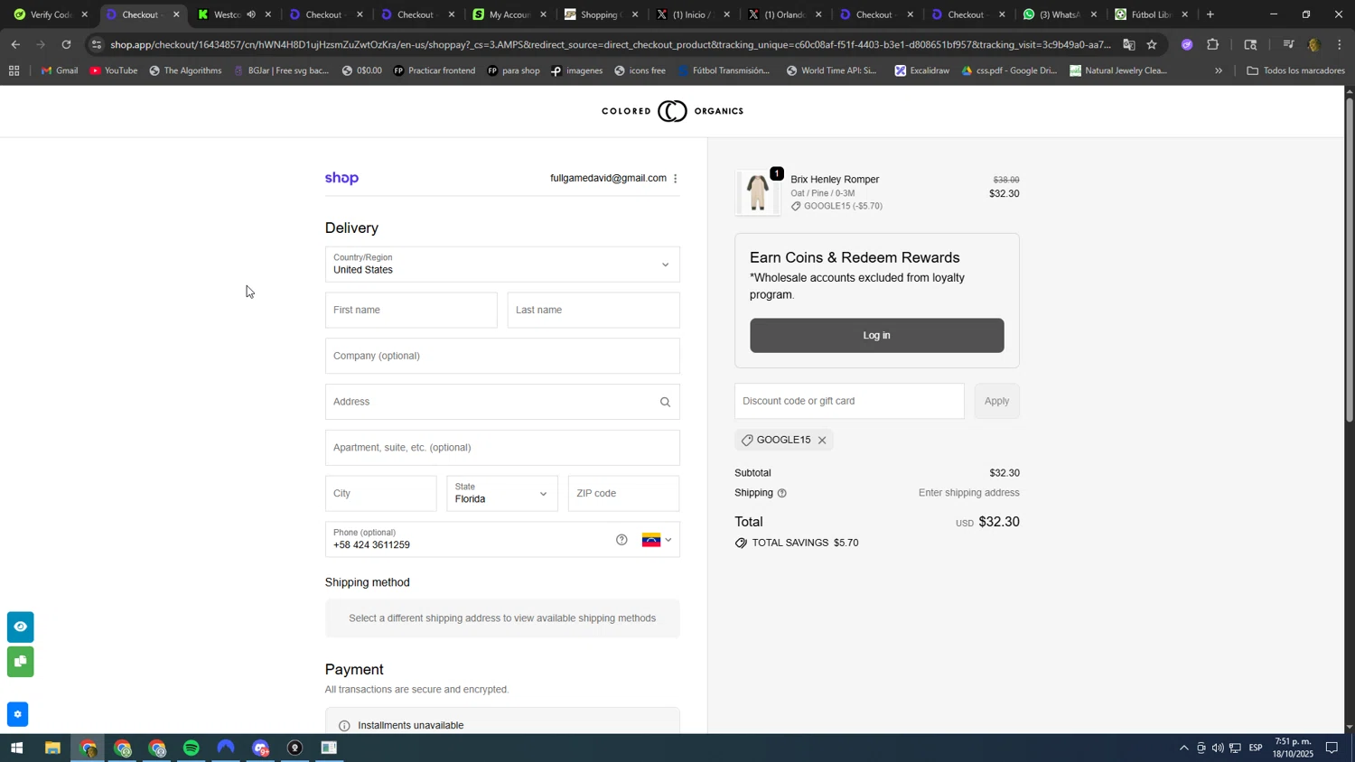 Colored Organics discount code screenshot showing code GOOGLE15 applied at Colored Organics checkout page. Uploaded by SimplyCodes community member kakakakakka on Oct 18, 2025