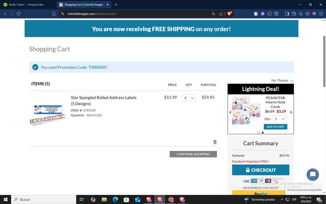 Colorful Images checkout page showing Colorful Images coupon code box | Screenshot taken by SimplyCodes community member on Aug 9, 2025