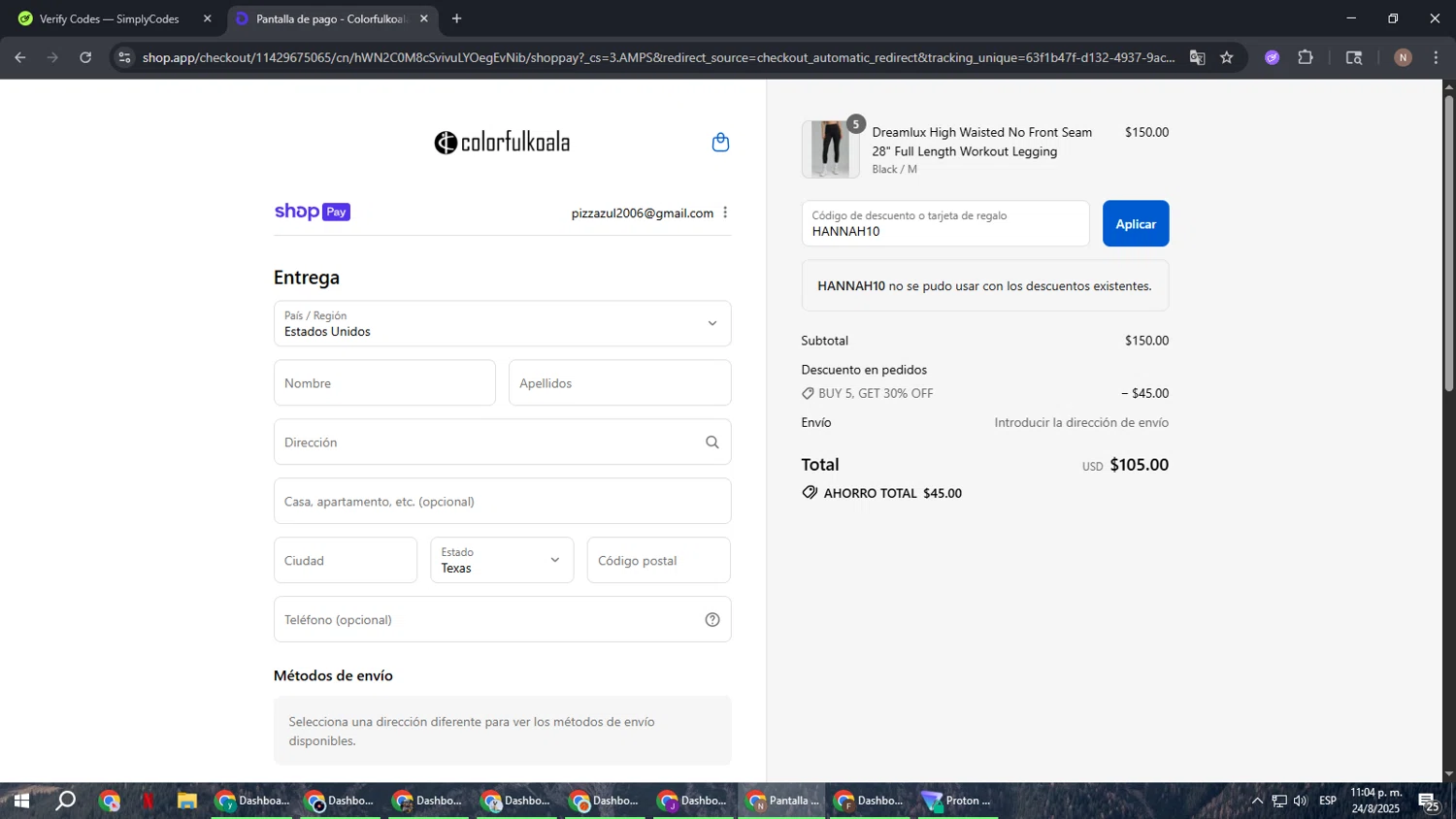 Colorfulkoala discount code screenshot showing code HANNAH10 applied at Colorfulkoala checkout page. Uploaded by SimplyCodes community member DiscountPioneer2554 on Aug 25, 2025