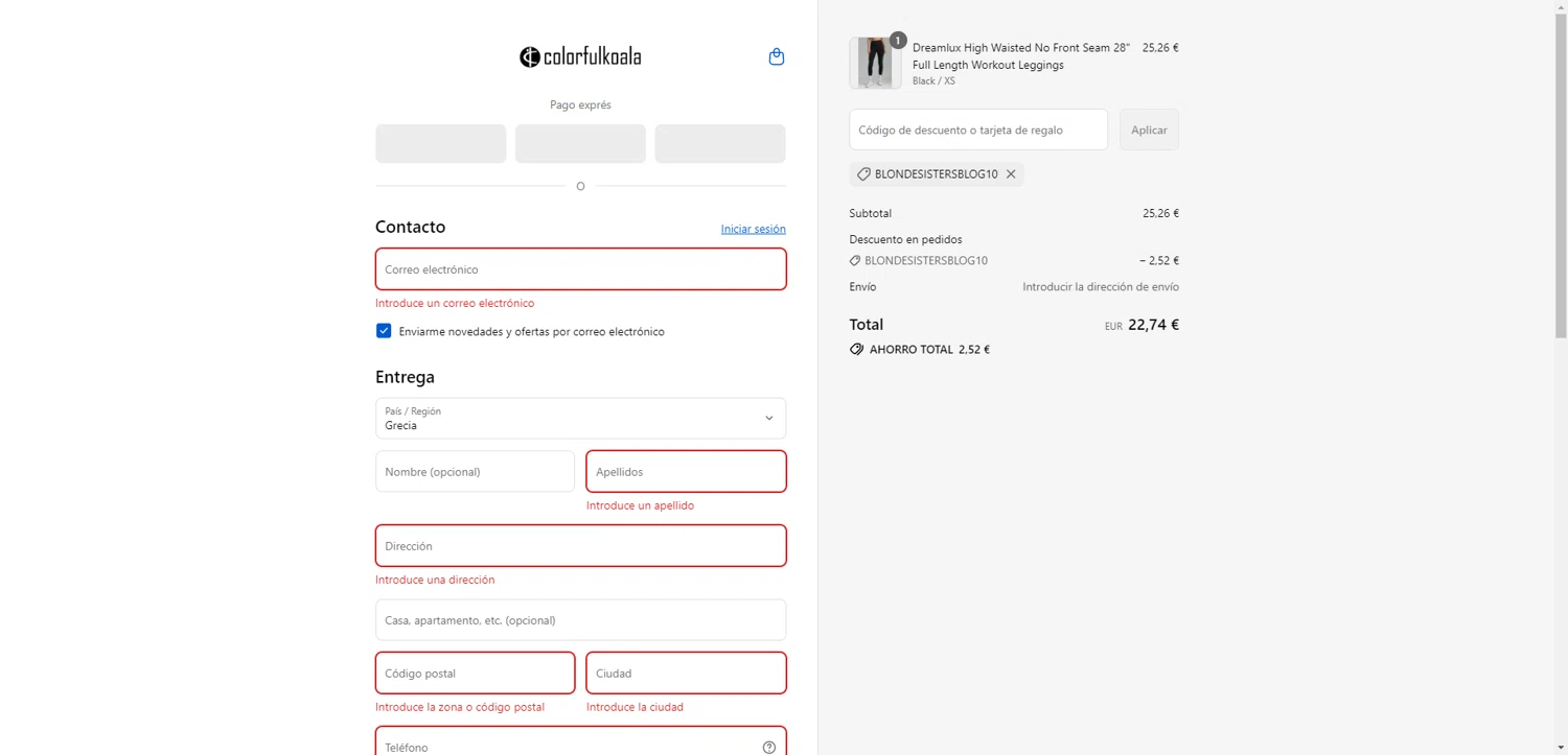Colorfulkoala discount code screenshot showing code BLONDESISTERSBLOG10 applied at Colorfulkoala checkout page. Uploaded by SimplyCodes community member PennyRanger8219 on Aug 20, 2025