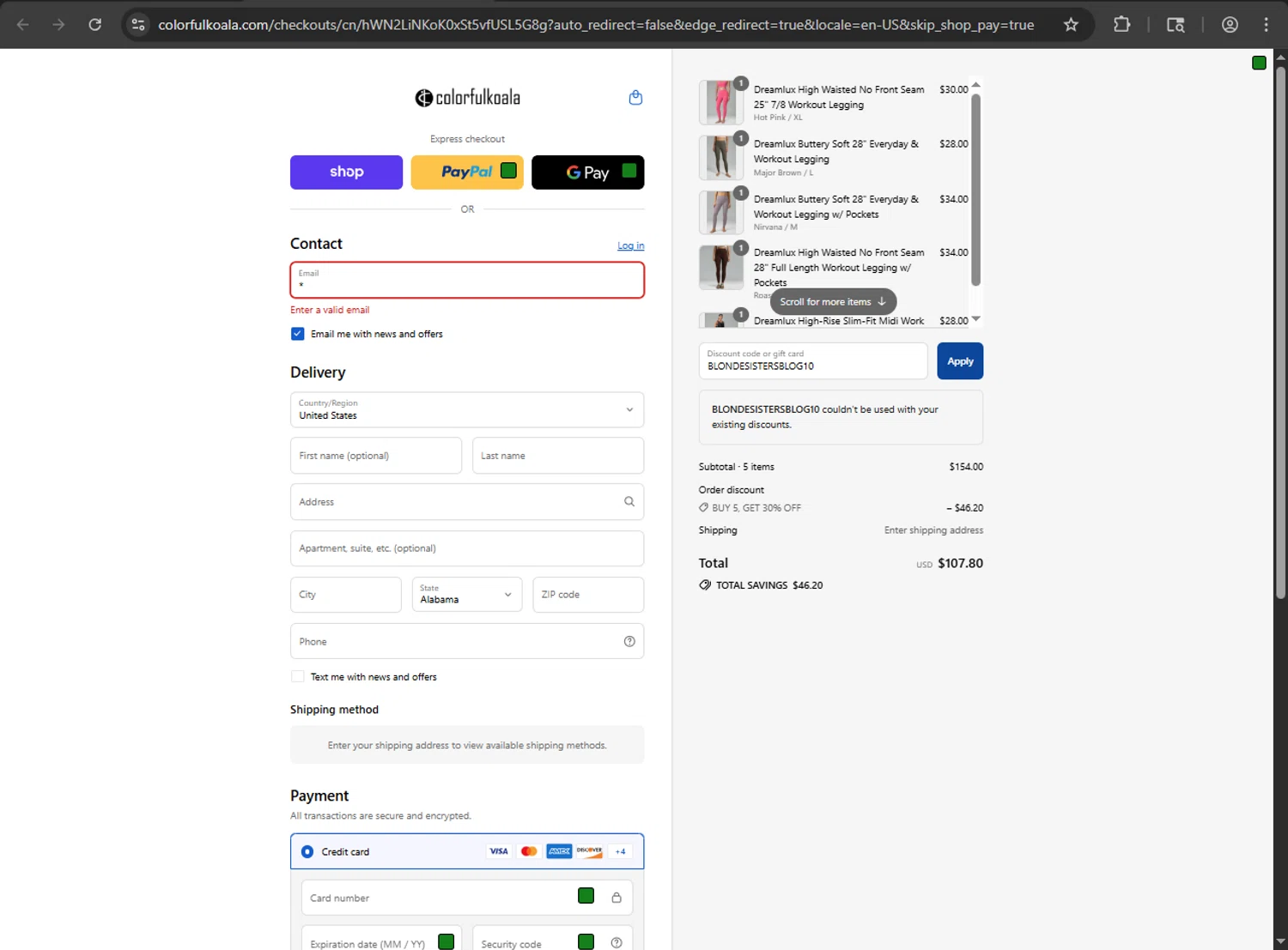 Colorfulkoala discount code screenshot showing code BLONDESISTERSBLOG10 applied at Colorfulkoala checkout page. Uploaded by SimplyCodes community member nikelson on Aug 29, 2025