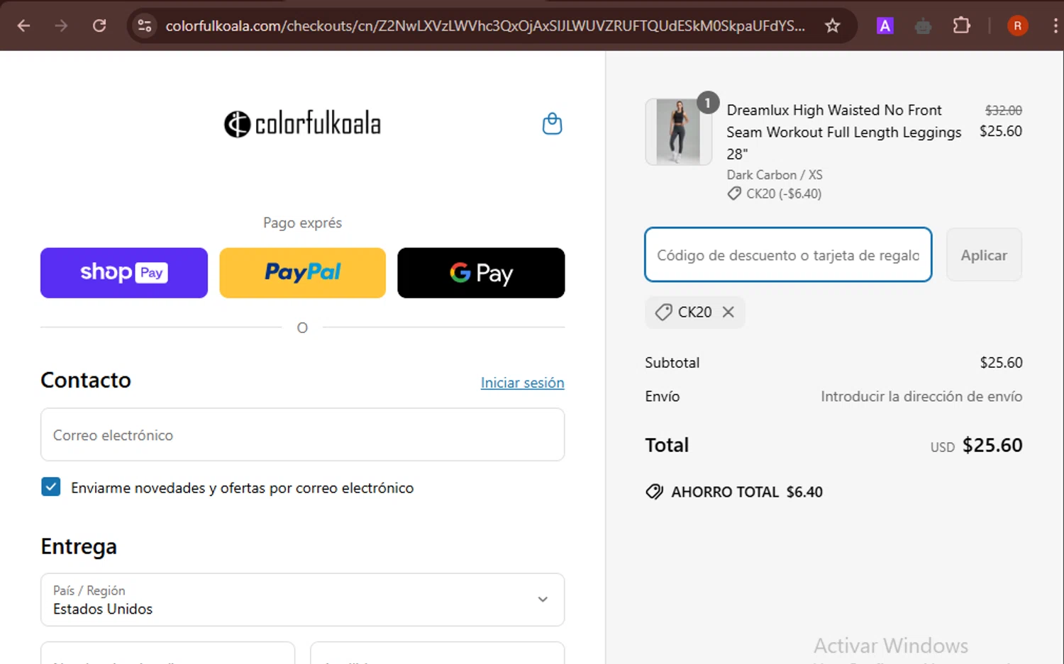 Colorfulkoala discount code screenshot showing code CK20 applied at Colorfulkoala checkout page. Uploaded by SimplyCodes community member PromoHawk3429 on Apr 12, 2025