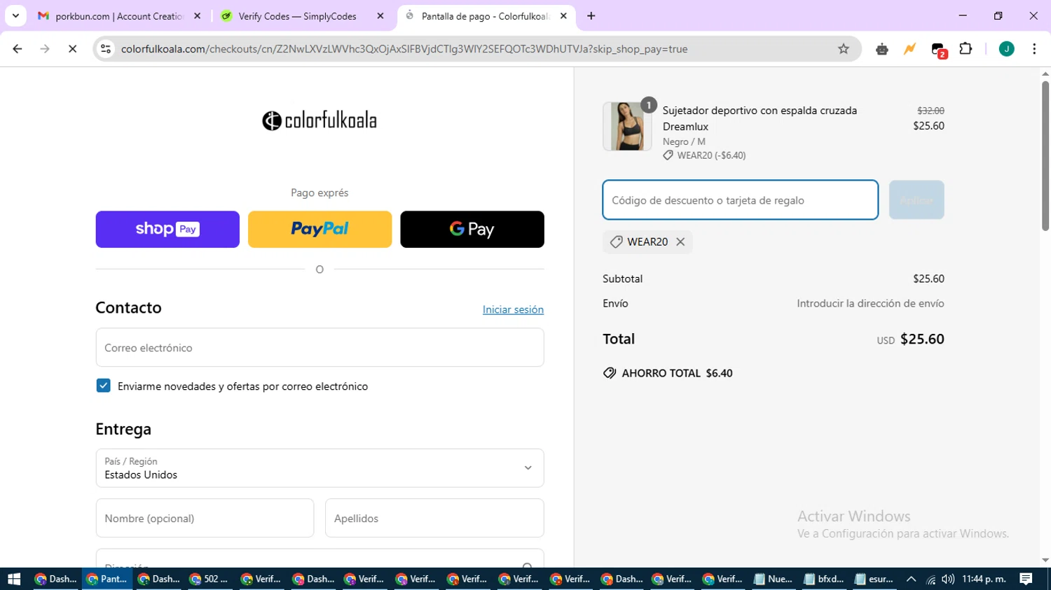 Colorfulkoala discount code screenshot showing code WEAR20 applied at Colorfulkoala checkout page. Uploaded by SimplyCodes community member SavvyCurator1770 on Mar 27, 2025