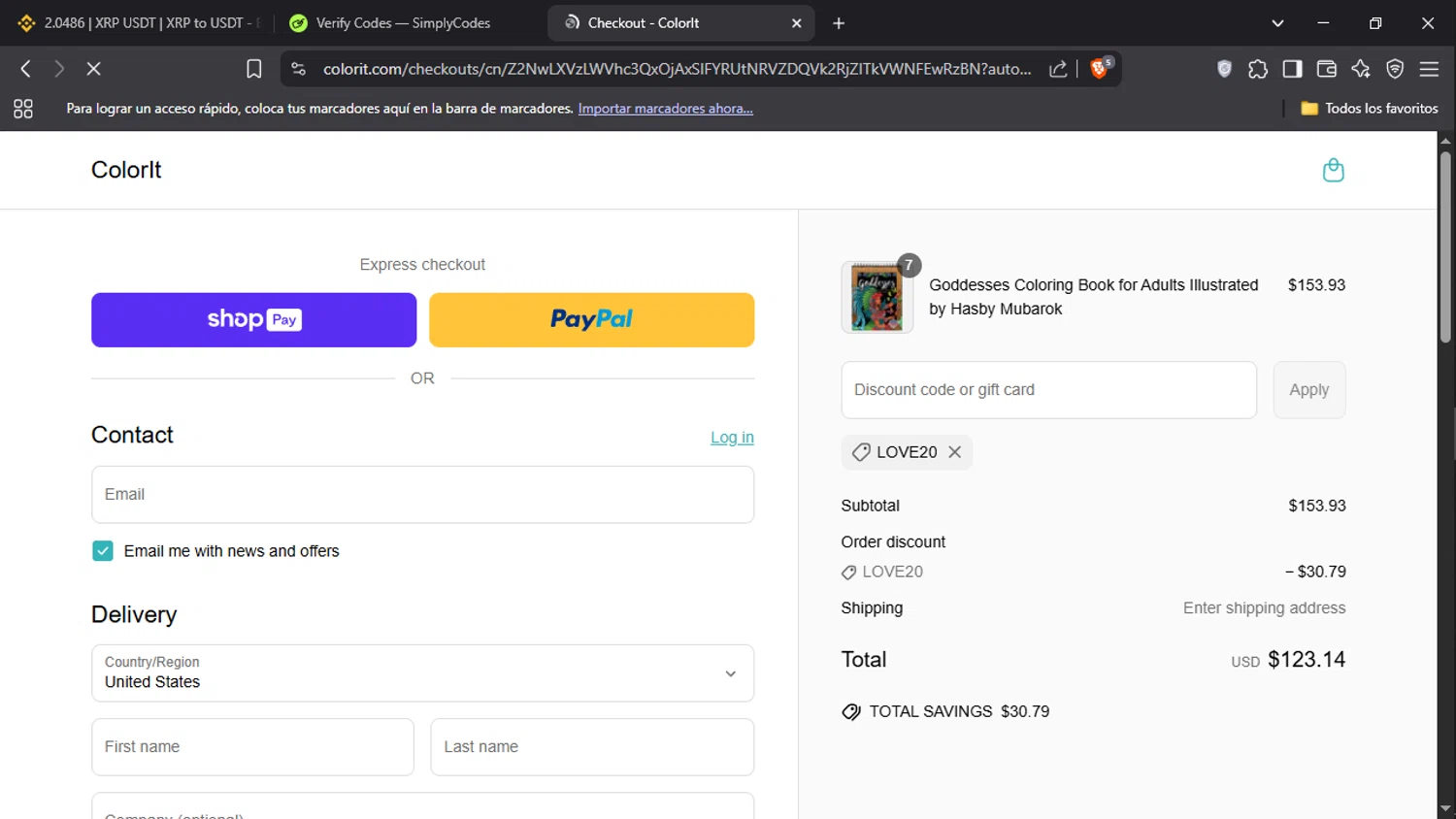 ColorIt discount code screenshot showing code LOVE20 applied at ColorIt checkout page. Uploaded by SimplyCodes community member Gyutaro on Apr 3, 2025