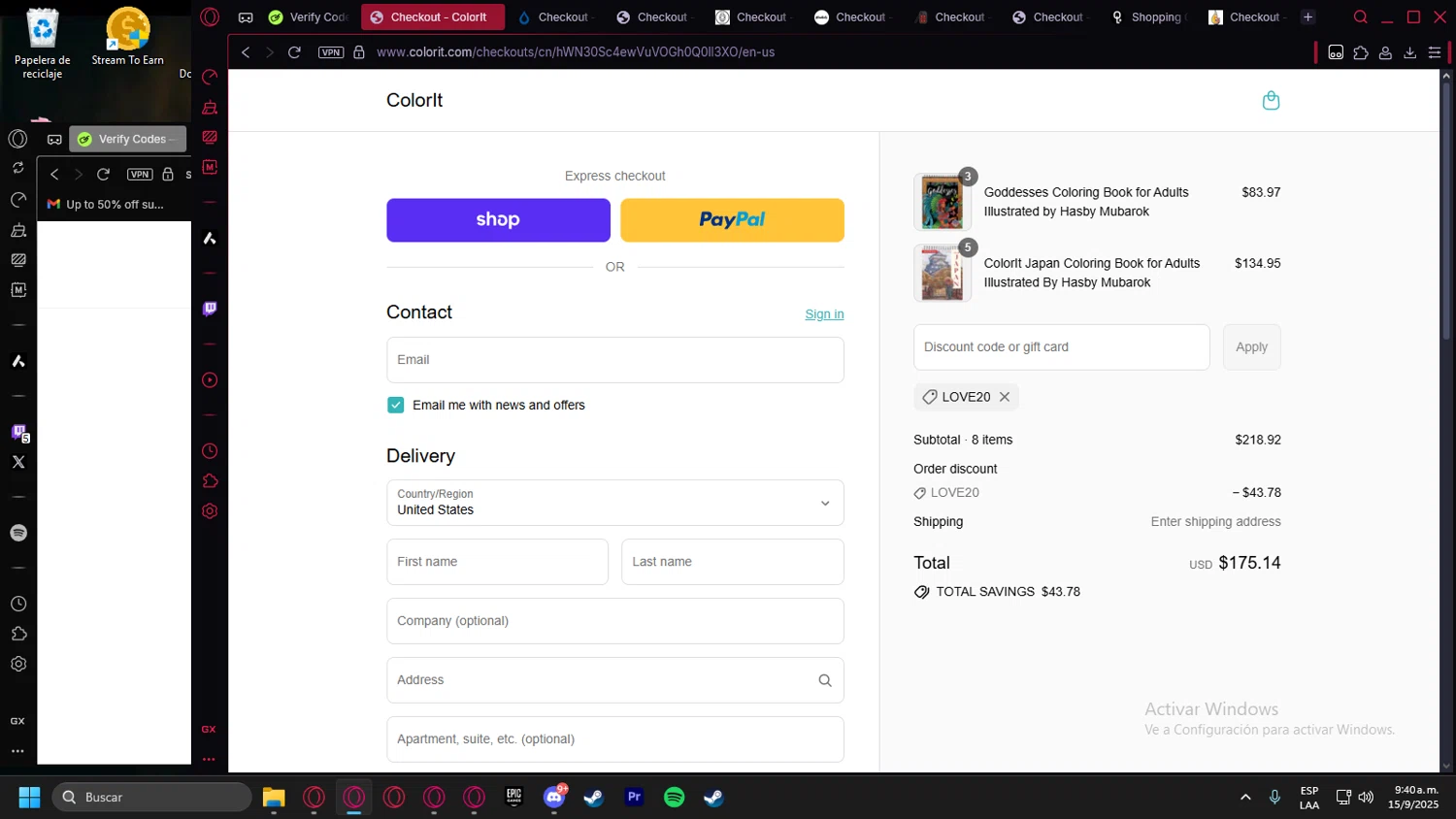 ColorIt discount code screenshot showing code LOVE20 applied at ColorIt checkout page. Uploaded by SimplyCodes community member leonardocamacho2 on Sep 15, 2025
