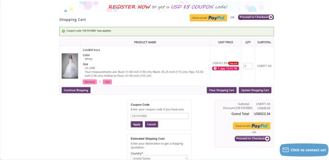 ColorsBridesmaid.com checkout page showing ColorsBridesmaid.com coupon code box | Screenshot taken by SimplyCodes community member on Aug 13, 2024
