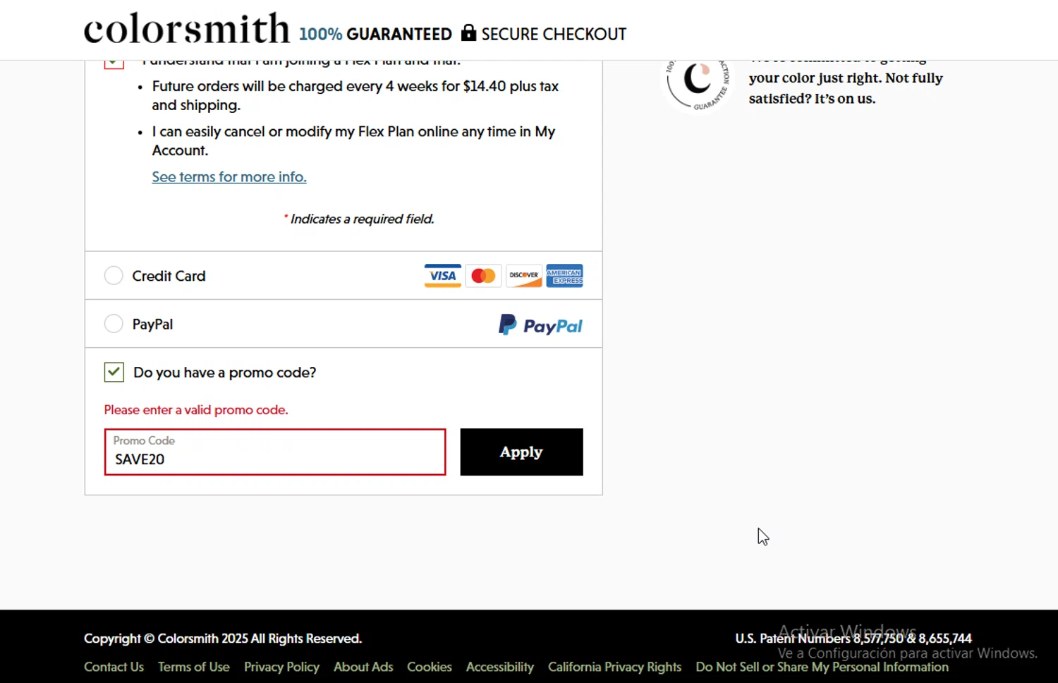 Colorsmith promo code screenshot showing code SAVE20 applied at Colorsmith checkout page. Uploaded by SimplyCodes community member BudgetGuardian5712 on Oct 18, 2025
