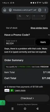 Columbus Crew coupon verification screenshot