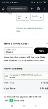 Columbus Crew coupon verification screenshot