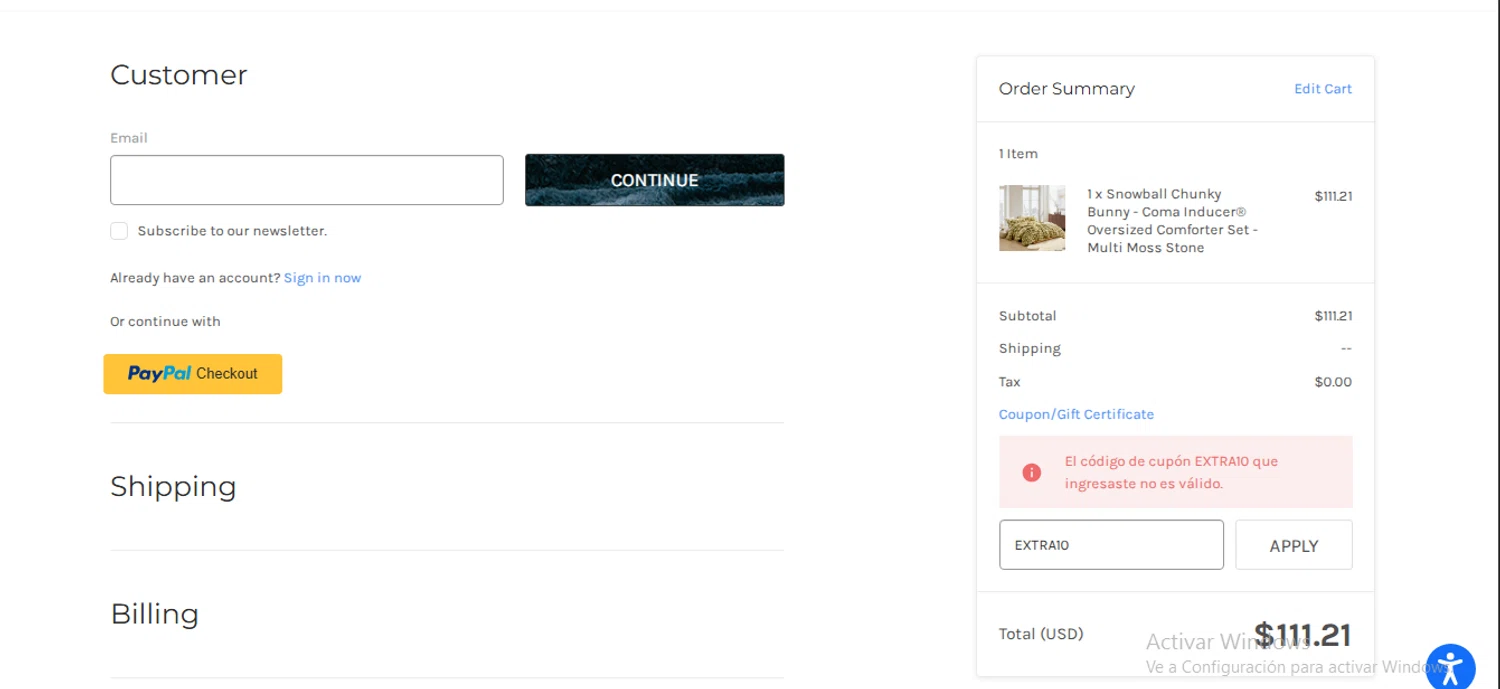 Coma Inducer promo code screenshot showing code EXTRA10 applied at Coma Inducer checkout page. Uploaded by SimplyCodes community member VictoriousFinder8211 on Mar 19, 2025