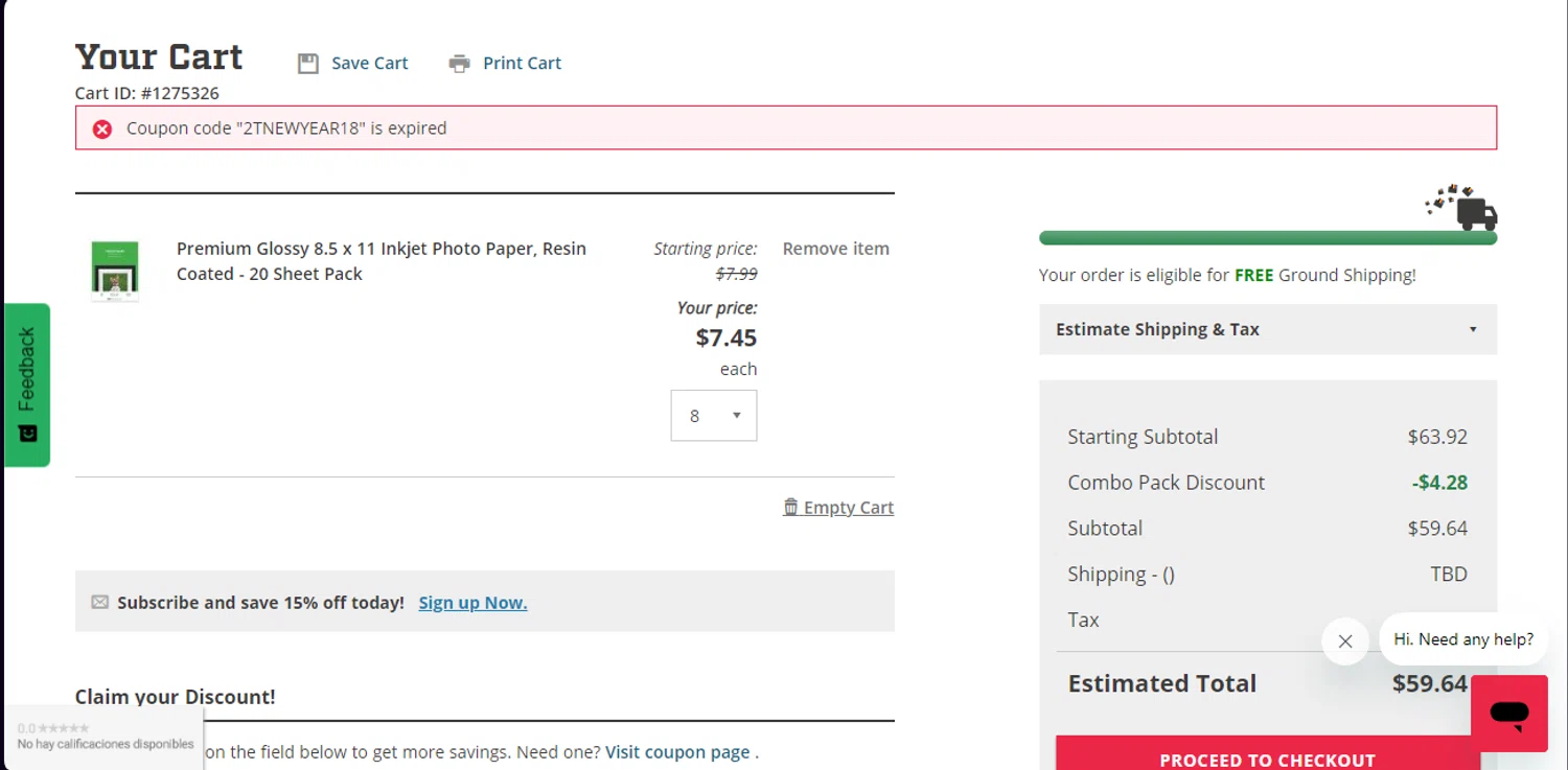 ComboInk coupon code screenshot showing code 2TNEWYEAR18 applied at ComboInk checkout page. Uploaded by SimplyCodes community member ValiantWarden3907 on Feb 4, 2025