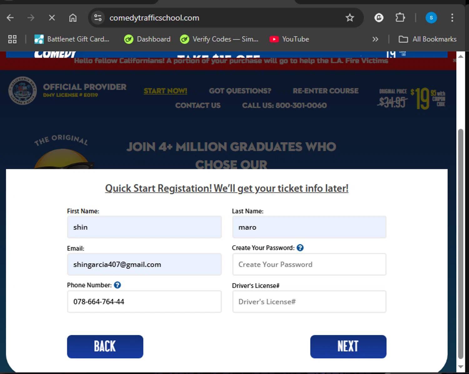Comedy Traffic School coupon code screenshot showing code FUNNY applied at Comedy Traffic School checkout page. Uploaded by SimplyCodes community member Giyuuu on Mar 16, 2025