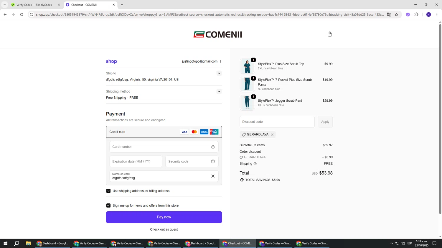 Comenii discount code screenshot showing code GERARDLAYA applied at Comenii checkout page. Uploaded by SimplyCodes community member AberthGotopo on Oct 23, 2025