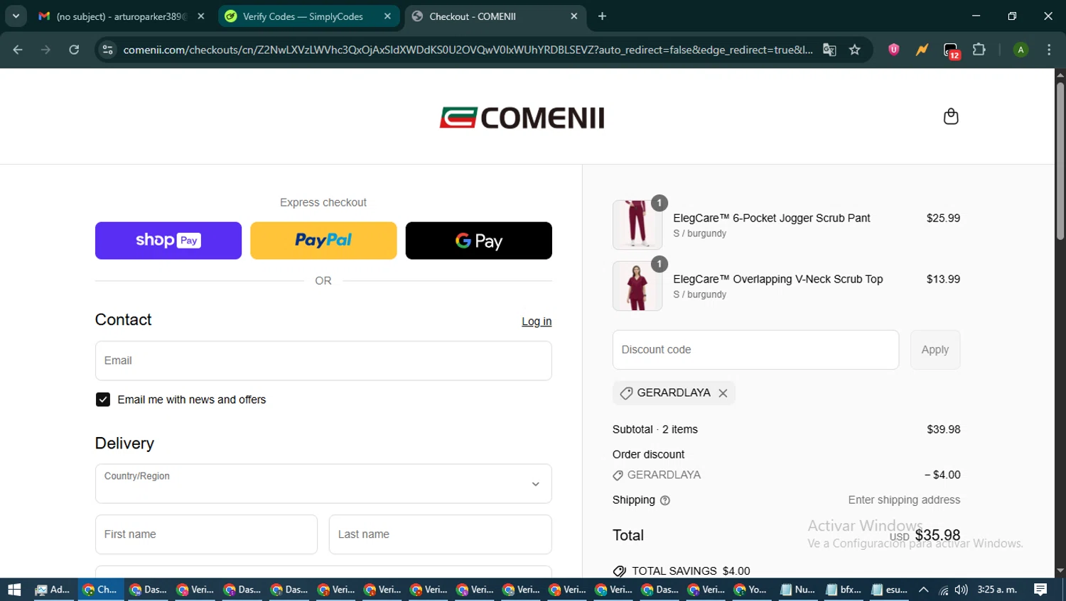 Comenii discount code screenshot showing code GERARDLAYA applied at Comenii checkout page. Uploaded by SimplyCodes community member CashLynx5338 on Jun 4, 2025