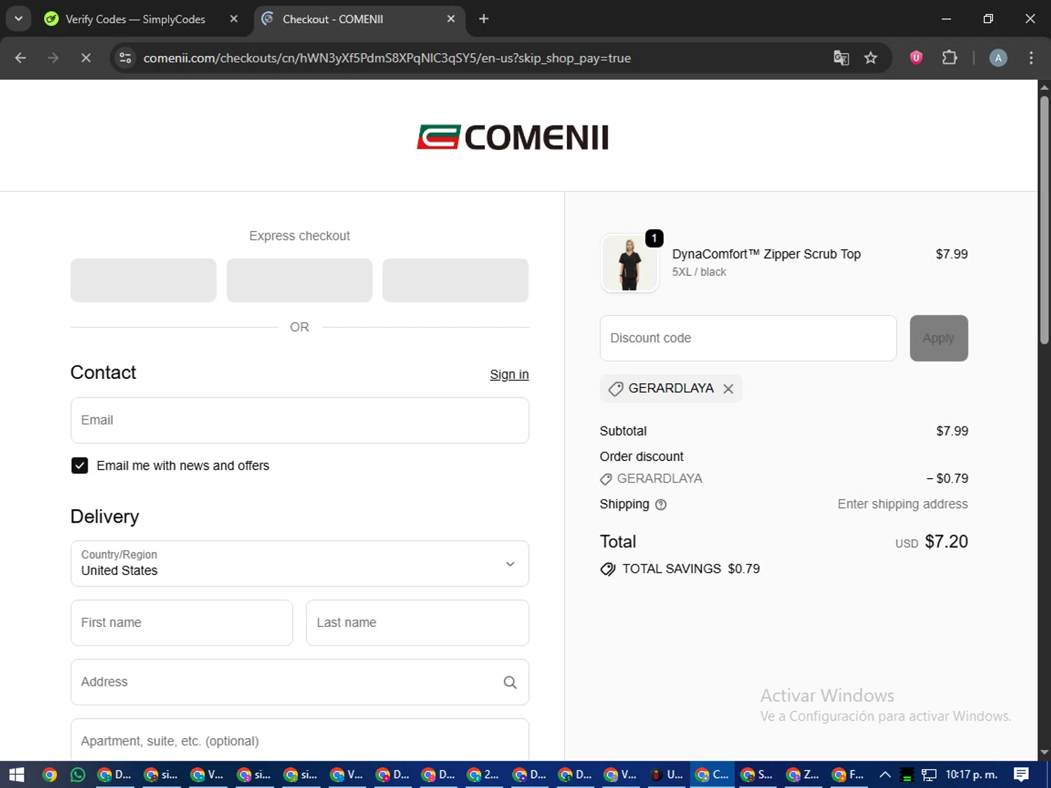 Comenii discount code screenshot showing code GERARDLAYA applied at Comenii checkout page. Uploaded by SimplyCodes community member trippieredd on Oct 11, 2025