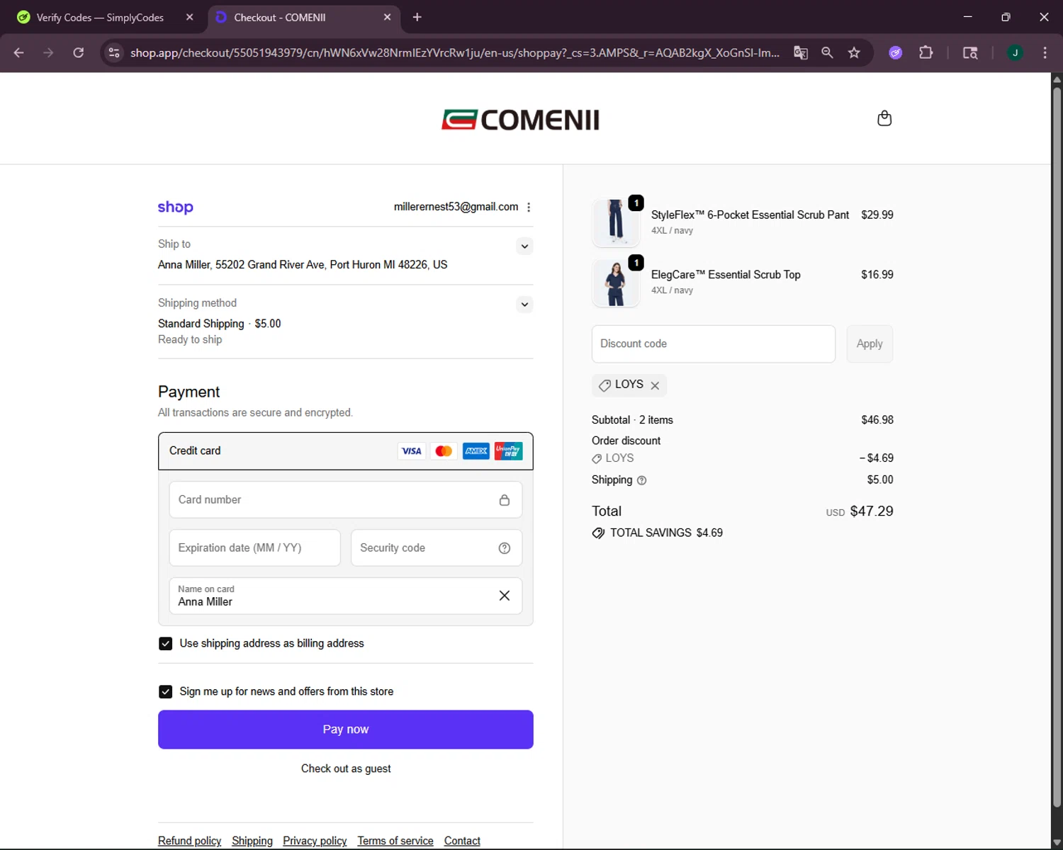 Comenii checkout page showing Comenii discount code box | Screenshot taken by SimplyCodes community member on Dec 28, 2025