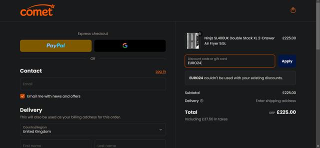 Comet checkout page showing Comet discount code box | Screenshot taken by SimplyCodes community member on Apr 1, 2025