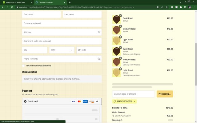 Cometeer checkout page showing Cometeer discount code box | Screenshot taken by SimplyCodes community member on Dec 12, 2024