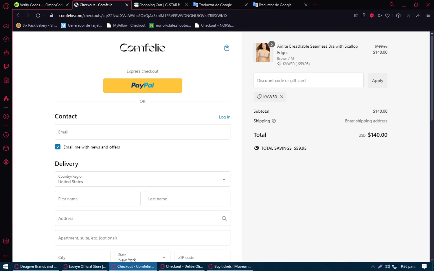 Comfelie discount code screenshot showing code KVW30 applied at Comfelie checkout page. Uploaded by SimplyCodes community member TheWizard on Jan 14, 2025