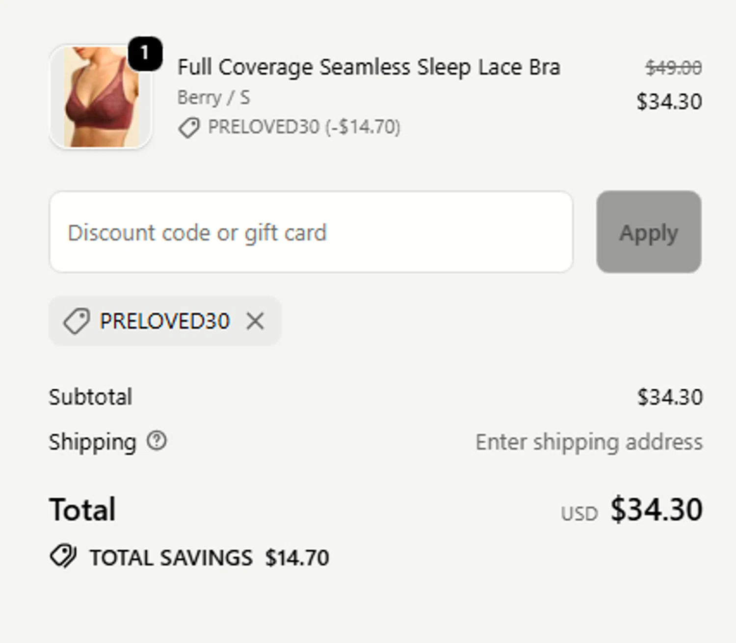 Comfelie discount code screenshot showing code PRELOVED30 applied at Comfelie checkout page. Uploaded by SimplyCodes community member usercode123 on Nov 19, 2025