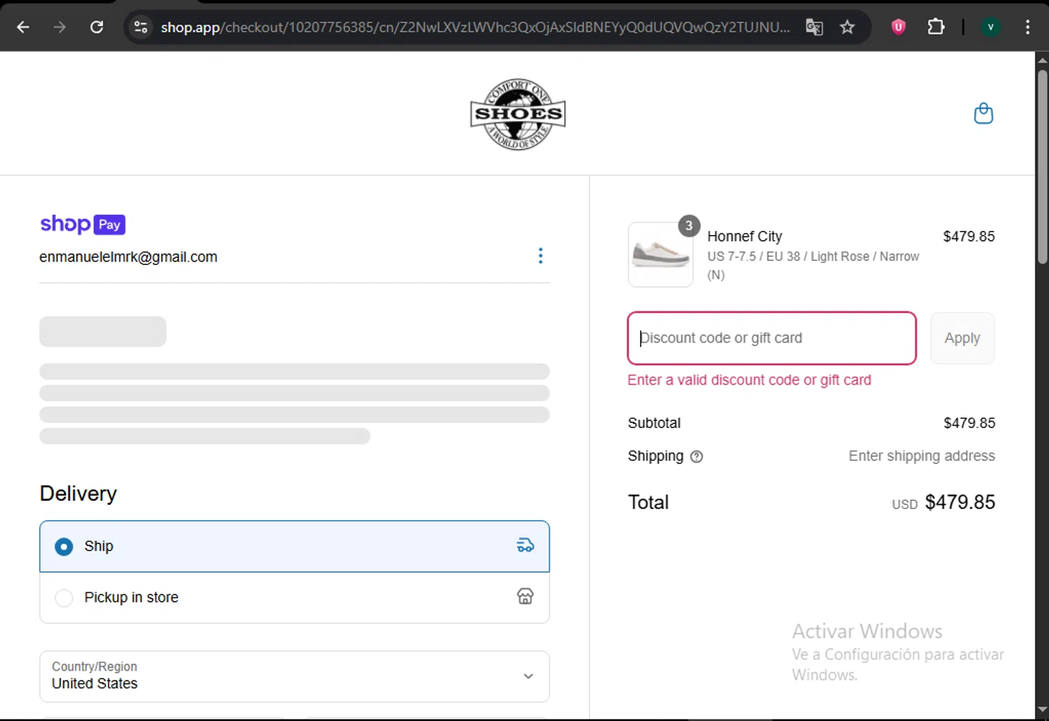 Comfort One Shoes coupon code screenshot showing code SS25DM150 applied at Comfort One Shoes checkout page. Uploaded by SimplyCodes community member MightyLynx459 on May 28, 2025