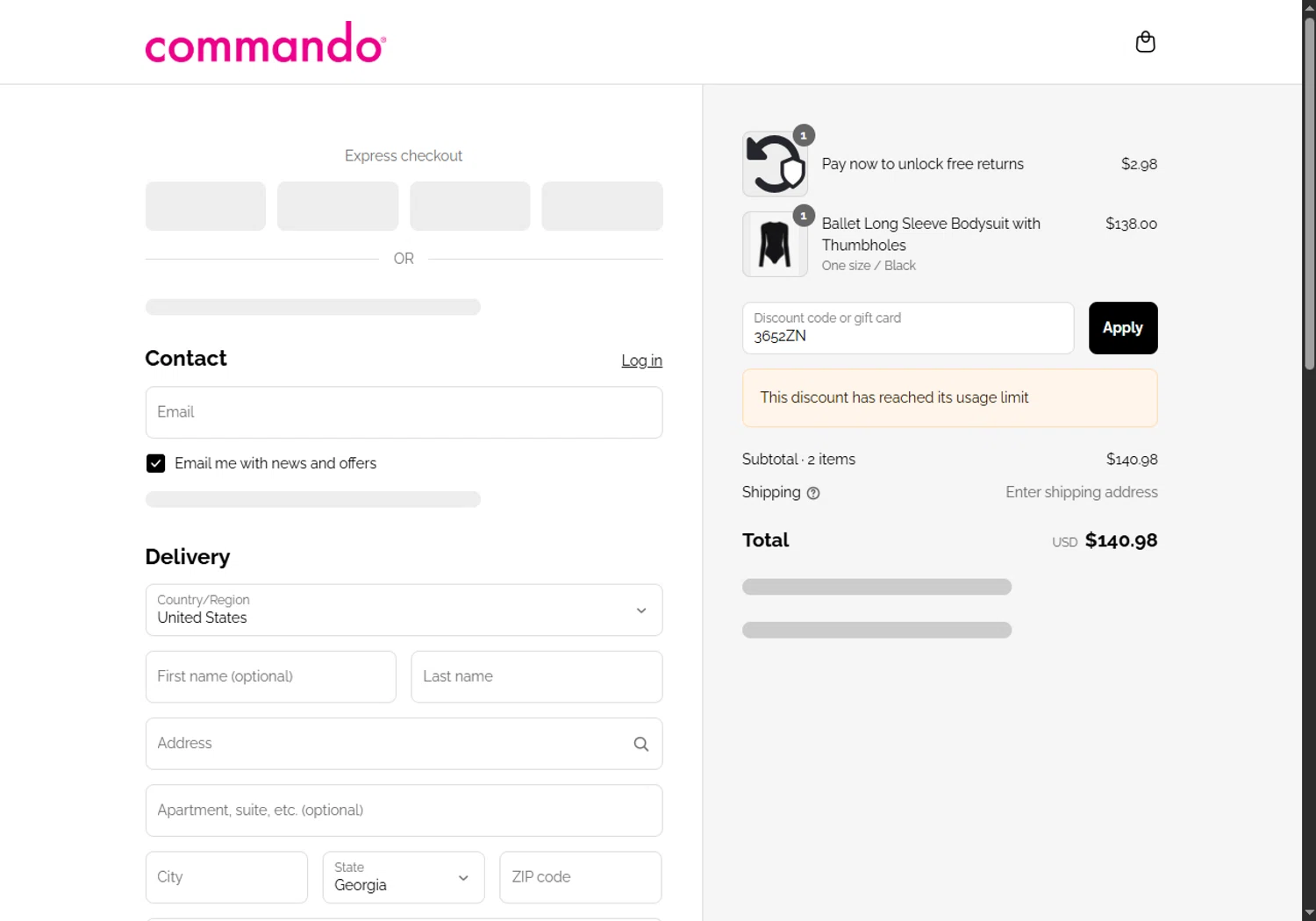 Commando promo code screenshot showing code 3652ZN applied at Commando checkout page. Uploaded by SimplyCodes community member BargainSaver8204 on Aug 27, 2025