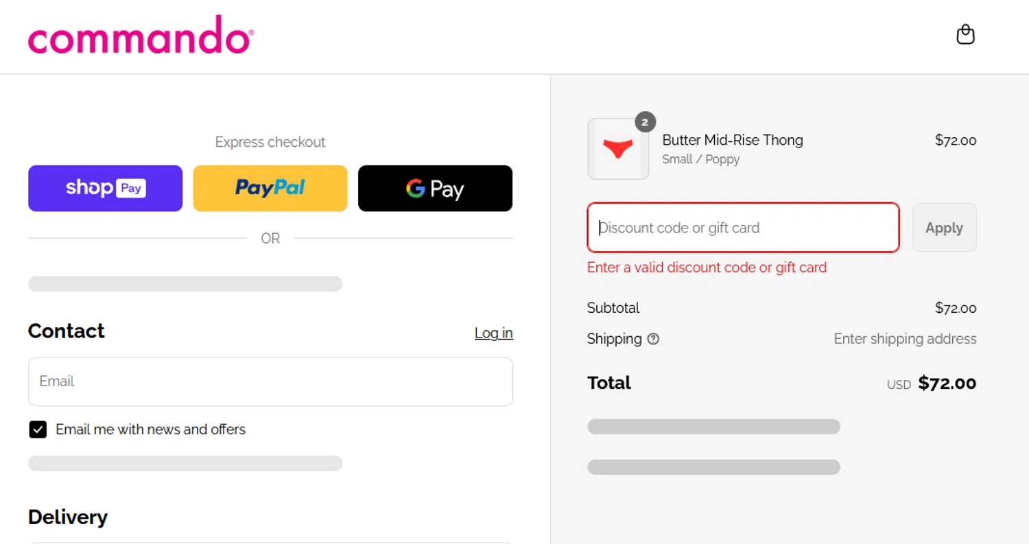 Commando promo code screenshot showing code topdrawer20 applied at Commando checkout page. Uploaded by SimplyCodes community member CRYSTALSUICINE on Aug 7, 2025