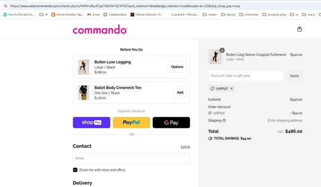 Commando checkout page showing Commando promo code box | Screenshot taken by SimplyCodes community member on Aug 19, 2025