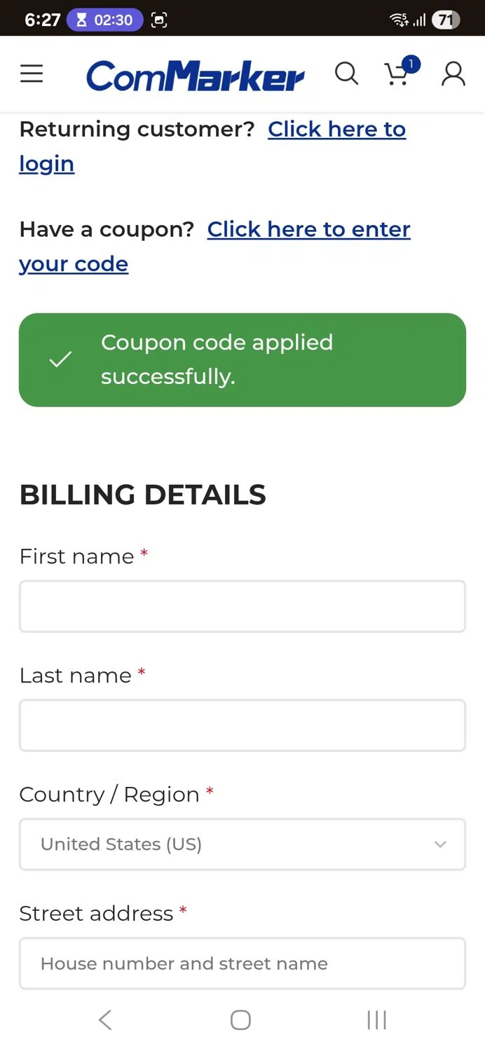 ComMarker coupon code screenshot showing code beatrizmolina applied at ComMarker checkout page. Uploaded by SimplyCodes community member Jose_515 on Jun 28, 2025