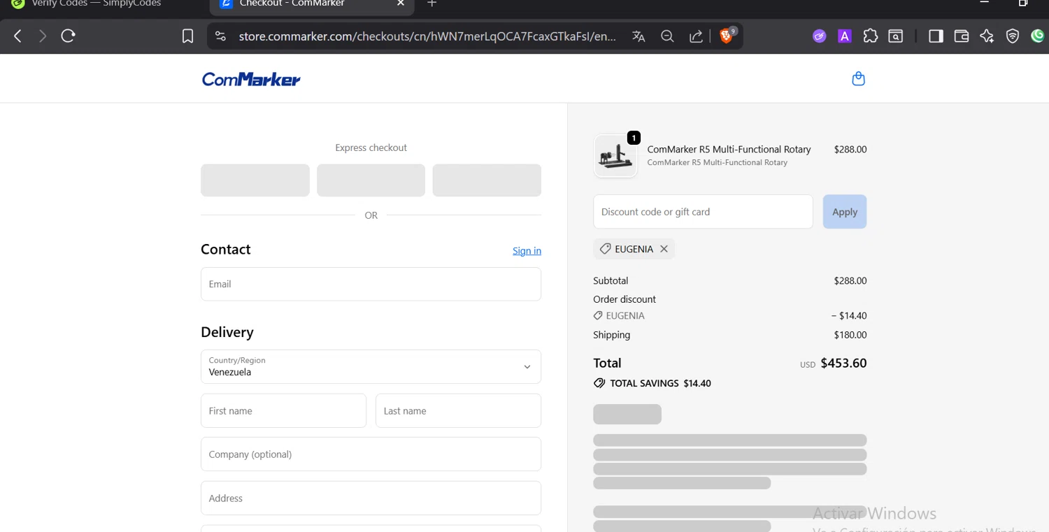 ComMarker checkout page showing ComMarker coupon code box | Screenshot taken by SimplyCodes community member on Jan 19, 2026