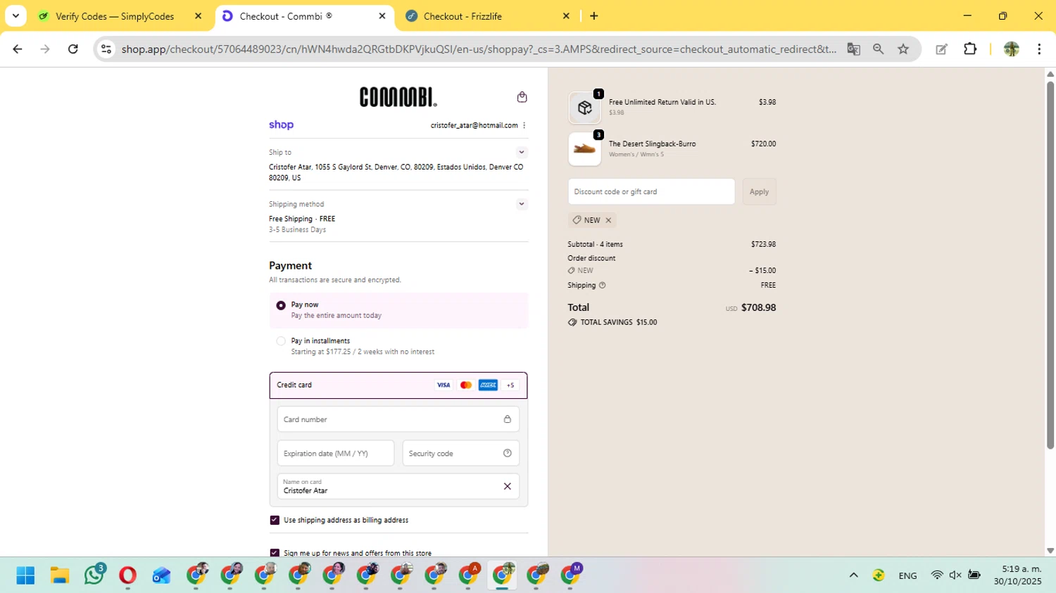 Commbi checkout page showing Commbi promo code box | Screenshot taken by SimplyCodes community member on Oct 30, 2025
