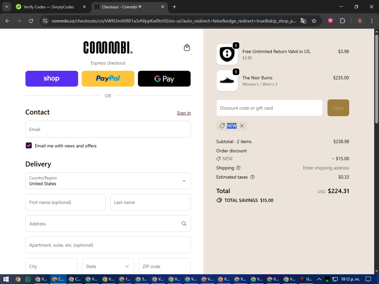 Commbi checkout page showing Commbi promo code box | Screenshot taken by SimplyCodes community member on Oct 6, 2025